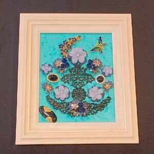 Floral and Butterfly Picture Art in an Off White Frame